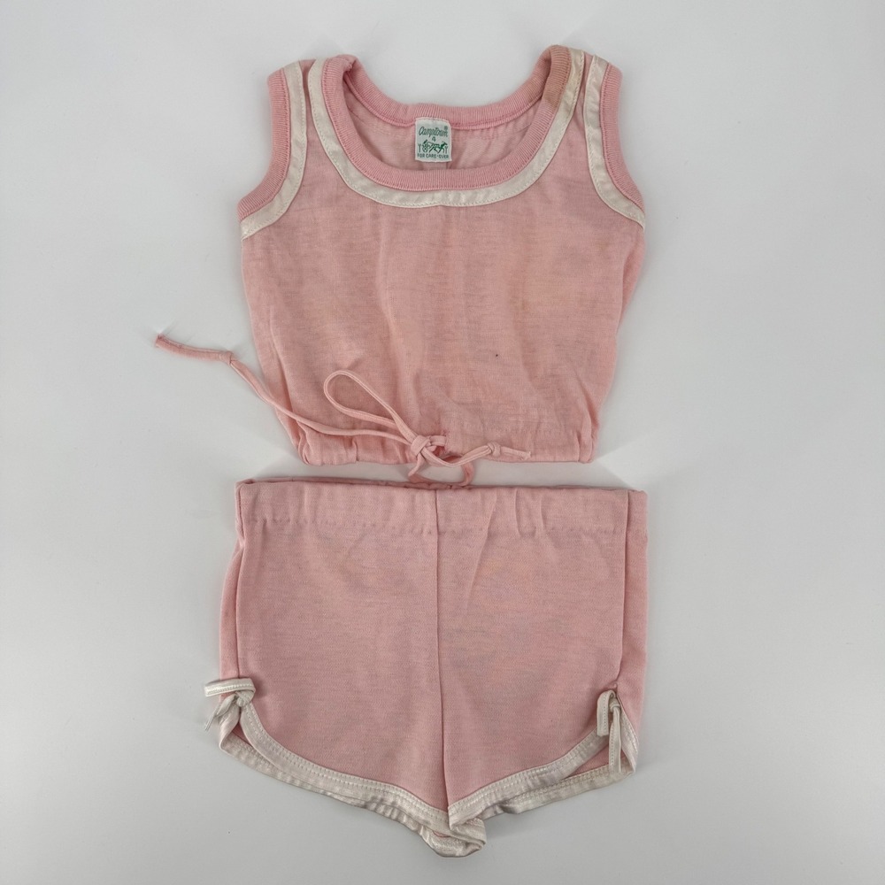 Vintage Camptown Kids Pink 2 Piece Shorts Set Size 4 Retro Athletic Tank Top